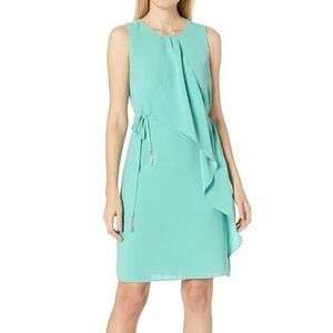 NEW Adrianna Papell Women's Gauzy Crepe Drape Front Dress sz 12 Aruba Blue